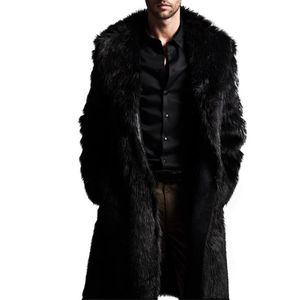 Homens Quente Inverno Longo Casaco de Alta Qualidade Faux Pele Casacos Outwear Open Stitch Overcoat Homme Jacket