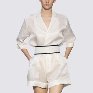 Sommer-Damen-Blusenhemd mit Dreiviertelärmeln und Shorts mit hoher Taille, 2-teiliger Hosenanzug, Twinset SMLXLXXL