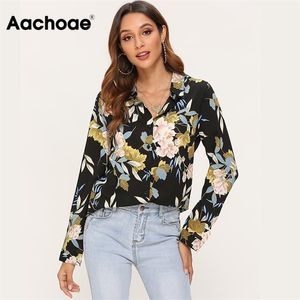 Aachoee vintage floral impresso blusa mulheres manga longa camisa casual giro para baixo colarinho plus size escritório tops para senhoras blusas 210323