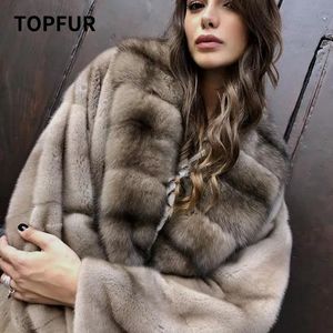 Furma damska Faux Topfur Real Natural Mink Płaszcz Kobiety Zimowa Długa Kurtka Ciepła Vintage Kobieta