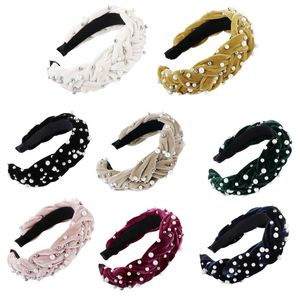 Hair Clips Barrettes Ethnic Glitter Velvet Wide Headband Faux Pearl Metal Beads Embellished Hoop Handmade Thick Braided Women Banquet Head