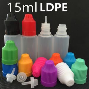 15 ml LDPE Pet Juice Liquid Plastic Droper Bottle Tom Need Oil Burk Burk Container Lagring med färgglad barnsäker mössa