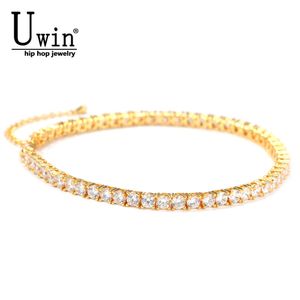 Uwin Tennis Anklet 9inch+extension Chain 4mm Iced Out Link Bling Hip Hop Jewelry for Women Men X0509