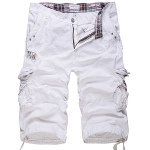 Solta tamanho grande Carga Shorts Algodão Homens Táticos Casual Cor Sólida Cor de Retalhos Militar Formaxual Knee Comprimento 210806