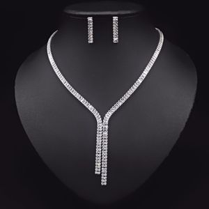 2021 Cubic Zirconia Long Necklace Earrings Sets for Brides Wedding Jewelry Accessories Jolleria Mujer De Oro For Women