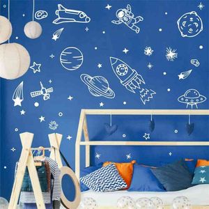 Spazio esterno Adesivo Cosmos Adesivi Pianeti Terra Razzo Astronauta Adesivo da parete in vinile per ragazzi Camera da letto Sala giochi Decor G579 210615