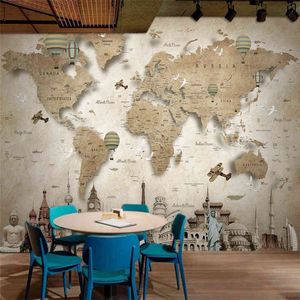 wellyu Retro nostalgic cartoon world map background wall custom large mural green wallpaper papel de parede para quarto