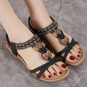 Rimocy Summer Bohemian Sandals Donna Elastic Band Print Strap Sandalias Mujer Confortevole Schiuma Antiscivolo Sandali Morbidi per Donna Y0608