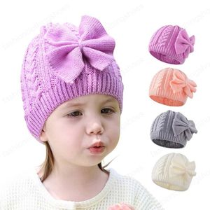 Flickor Winter Hat Kid Fashion Big Bow Stickad Beanie Cap för Tjej Virka Varma Hattar