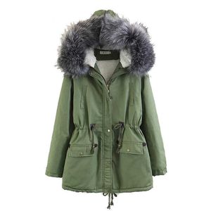 Kvinnors Vinter Big Fur Tjock Windbreaker Parka Long Hooded Down Loose Plus Size Kvinna Jacka Coat 210531