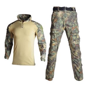 Camuflagem tática camuflagem uniforme militar roupa terno homens combate camisa + carga calças com joelho almofadas de caça conjuntos