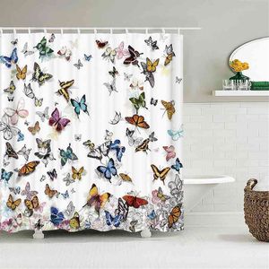 カラフルな蝶の羽3Dシャワーのカーテンの浴室のカーテン水防水180x240ポリエステル布の装飾画面210915