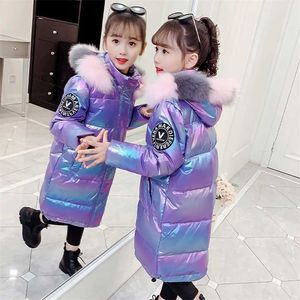 Meninas inverno roupas de algodão casaco infantil mid-length gréssico colar de pele com capuz à prova d 'água quente para crianças TZ783 211222