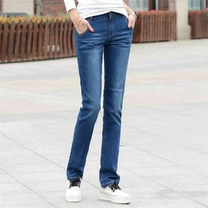 Lguc.h kvinnor raka jeans stretch kvinnliga klassiska byxor mode koreanska byxor för tjejer jean pantalon femme blå 26 34 xs 210715