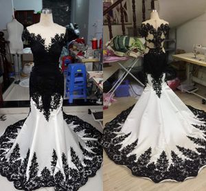 2021 Black And White Mermaid Evening Formal Dresses Women Elegant Sheer Crew Neck Cap Sleeve Special Occasion Dress Plus Size Prom Gowns Trumpet