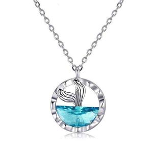 Blue Mermaid Necklace Personality Fishtail Clavicle Chain Trendy Creative Ocean Blue Crystal Pendant Women Jewelry for Wedding G220310