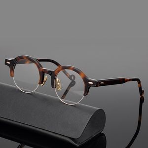 Handgemaakte vintage ronde semi randloze glazen frame mannen vrouwen acetaat myopia optische bril in de wedrente