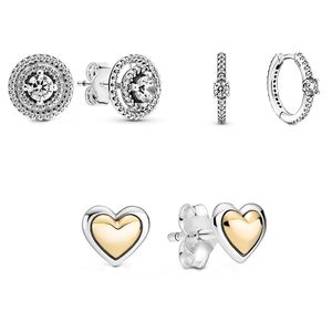 2021 twotoneheart sparklinghoop orecchini a bottone con alone scintillante gioielli in argento sterling 925 di alta qualità per regali romantici alla moda da donna per la mamma