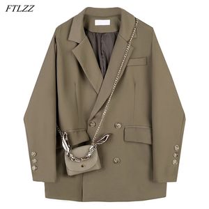 Spring Arrival Office Ladies Vintage Brown Black Blazer Women Elegant Double Breasted Loose Solid Suit Jackets 210430