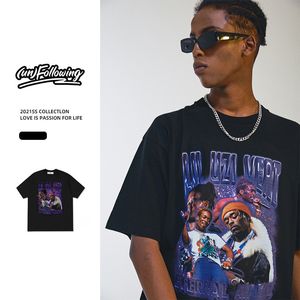 Hip Hop rap High Street T-shirt drop ombro solto de manga curta tripulação pescoço na moda vintage preto