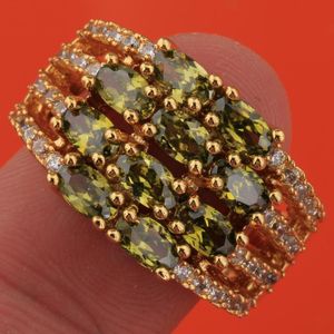 Wedding Rings Amazing Green Olive Peridot White Zircon Gold Filled Bands Jewelry Ring US Size S1832