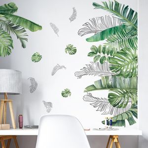 Wandaufkleber BRUP Aquarell-Grünpflanzen für Wohnzimmer, Schlafzimmer, abnehmbare Aufkleber, tropische Blätter, Heimdekoration, dekoratives PVC