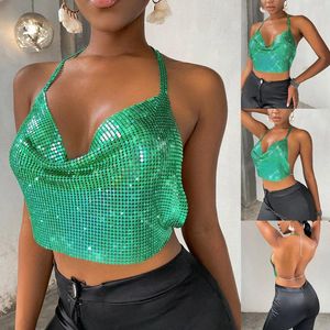 Women s Tanks Camis Womens Sexy Chain Halter Vest Personality Solid Color Metal Hollow Exposed Navel Camisole