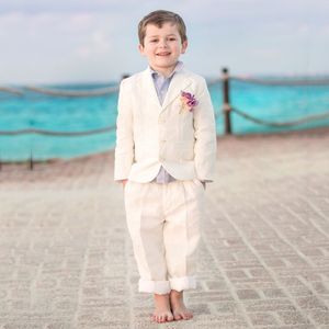 Bej Boys Suits 2019 Plaj Düğün Çocuklar için Blazer Çentikli Çocuk Damat Smokin 3 Parça (Ceket + Pantolon + Yelek) Erkek Forma