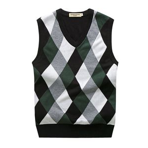 Herren Golfweste Herbst Frühling warme dicke ärmellose V-Ausschnitt Argyle Slim Fit Modepullover gestrickt Baumwoll lässige Wollmantel Tops