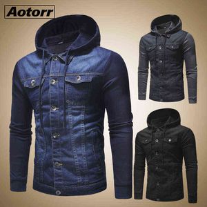 Nuovo 2021 Uomini Jeans Giubbotti Uomo Con Cappuccio Autunno Denim Cappotto per Uomo Moda di Alta Qualità Classico Patchwork Abbigliamento Uomo Streetwear Y1109