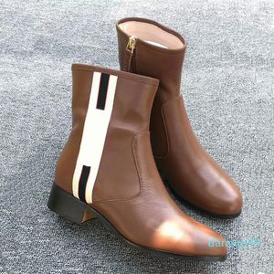 Son Ayak Bileği Boot Kadın Çizmeler 100% Gerçek Deri Kış Ayakkabı Siyah Düz Patik Klasik Siyah Şerit Ayakkabı