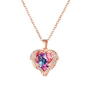 2021 High quality design sea heart pendant rose gold necklace crystal zircon collarbone chain jewelry wholesale