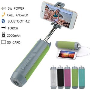 Dispositivo de alto-falante sem fio monopod selfie stick 5 em 1 maravilha selfie-stick, alto-falantes Bluetooth, banco de potência, luz de tocha e telefone chamando / respondendo microfone