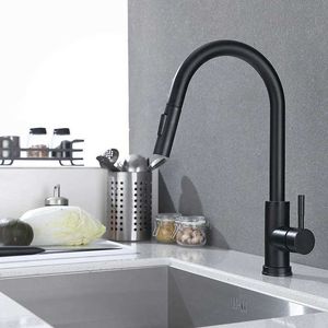 Matte Black Sensor Kitchen Faucet And Cold Rotating Spring Kitchen Household Faucet Smart Induction Mixed Tap 210724