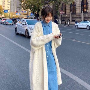 WERUERUYU Autumn Outfit Women's Cardigan Loose Long Sleeve Mid-Length Knitted Sweater Jacket Winter Coat Outerwear 210608
