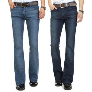 High Quality and Promotion Men's Mid Waist Elastic Slim Boot Cut Semi-Flared Bell Bottom Business Casual Jeans Four Seasons 210716