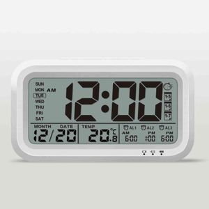 USB Rechargeable Digital Alarm Clock Student Clock Large LCD Display Bedside Table Clock With Snooze, Light Sensor and Backlit 211112