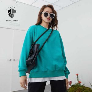 Fansilanen Casual Streetwear Bahar Boy Kazak Kadınlar Uzun Kollu Neon Hoodie Siyah Kadın Katı Beyaz Top 210607