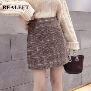 Höst Vinter Woolen Shorts Kjolar Vintage Plaid Sexig Mini Skirt Koreansk High Waist Wrap Skater Kvinna 210428