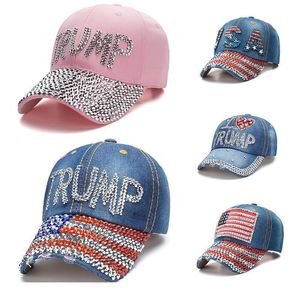 Trump Baseball Cap USA Hut Wahlkampfhut Cowboy Diamond Cap Verstellbare Snapback Damen Denim Diamond Hats
