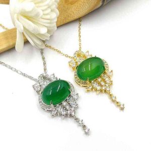 Wholesale jade ruyi pendant for sale - Group buy Pendant Necklaces Straight Ruyi tassel inlaid with green chalcedony agate jade empty support pendant women s necklace clavicle chain