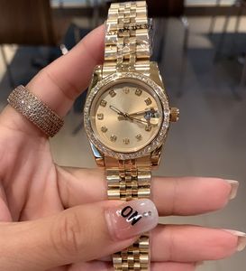 Relógio de mulheres luxuosas, placa de ouro de diamante de 36mm 36mm, máquina automática, cinto de aço inoxidável de cinco contas, necessário para namoro