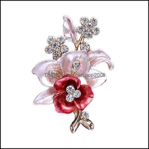 Pins, Brooches Jewelry Red Brooch Wild Flower Drip Enamel Rhinestone Cor Dress Drop Delivery 2021 1Ydyo