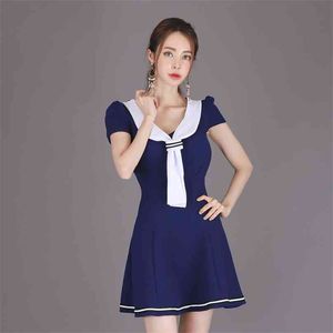 school entrance ceremony Sexy a line dress navy Summer Sleeve V neck club party mini Dresses for women clothing 210602