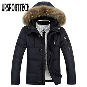 스타일 겨울 자켓 남자 큰 크기 M-4XL 레알 모피 칼라 두꺼운 아래로 자켓 두꺼운 화이트 오리 두꺼운 자켓 남자 따뜻한 코트 211110