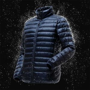 Erkek Hafif Suya Dayanıklı Paketlenebilir Puffer Ceket Gelenler Sonbahar Kış Erkek Moda Standı Yaka Aşağı Palto 211104