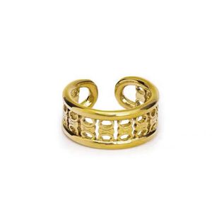 18K Gold Korean Ring Wide Hollowout Vintage Female Simple Handmade Opening Index Finger Fashion Jewelry