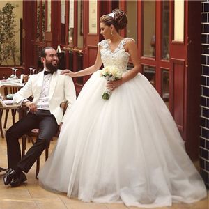 Luxurious lace Wedding Gowns Corset Bodice Sheer Ball Crystal Pearls Beads Rhinestones Tulle Bridal Dresses Custo
