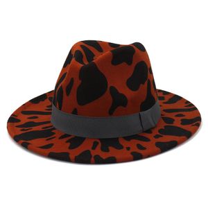 Neue Breite Krempe Kuh Druck Filz Fedora Hüte Frauen Unisex Männer Party Festival Mode Jazz Kappe Panama Stil Großhandel