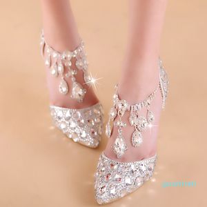 Plus Cinderella Rhinestone Wedding Shoes Luxury Women Designer Shoes 7cm Sexy High Heels Come